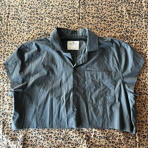 Hollister Boxy Crop Fit Gray Cropped Linen Button Up